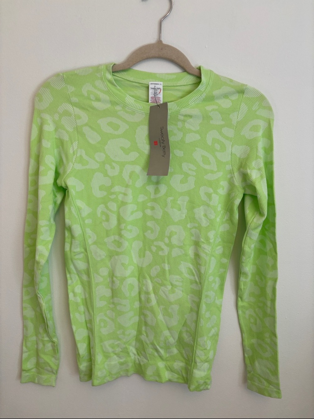 Sweaty Betty Glisten Seamless Top Neon Lime Animal Print Size 6 New